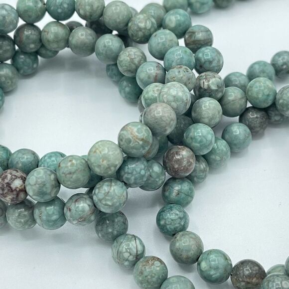 Coral jasper beaded bracelet 7” stretch crystal healing handmade anxiety fears p - Picture 5 of 8